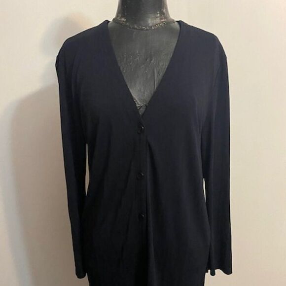 Josephine Chaus Navy Blue button front V-neck cardigan, size XL - Picture 1 of 5